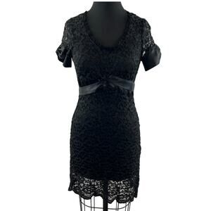 Anthropologie LUX Little Black Lace Mini Cover Tie Staple Dress Size M Medium